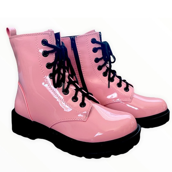 Pink Lace up Combat Boots - Picture 5 of 11